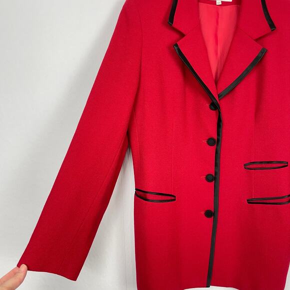Preston & York | Vintage Red 100% Wool Black Trimmed Button Career Blazer - Picture 7 of 11